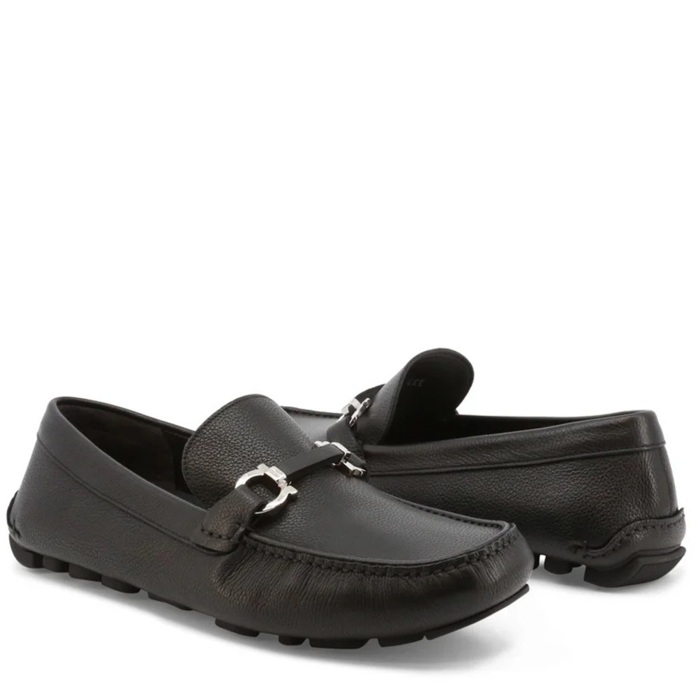Ferragamo Salamanca Leather Driver's Black Men's Loafers NWT